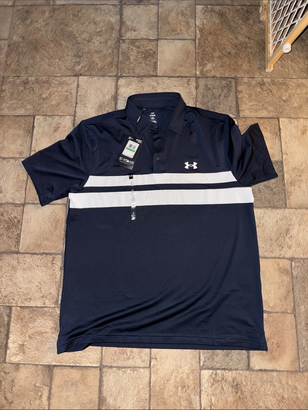 Under Armour Men’s Navy Polo with Dual White Chest Bands